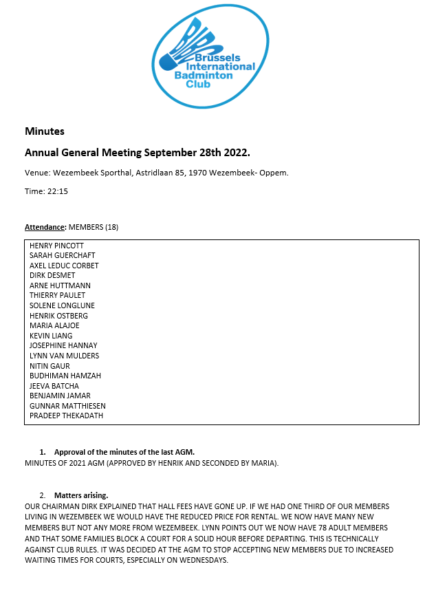 Minutes AGM 2022